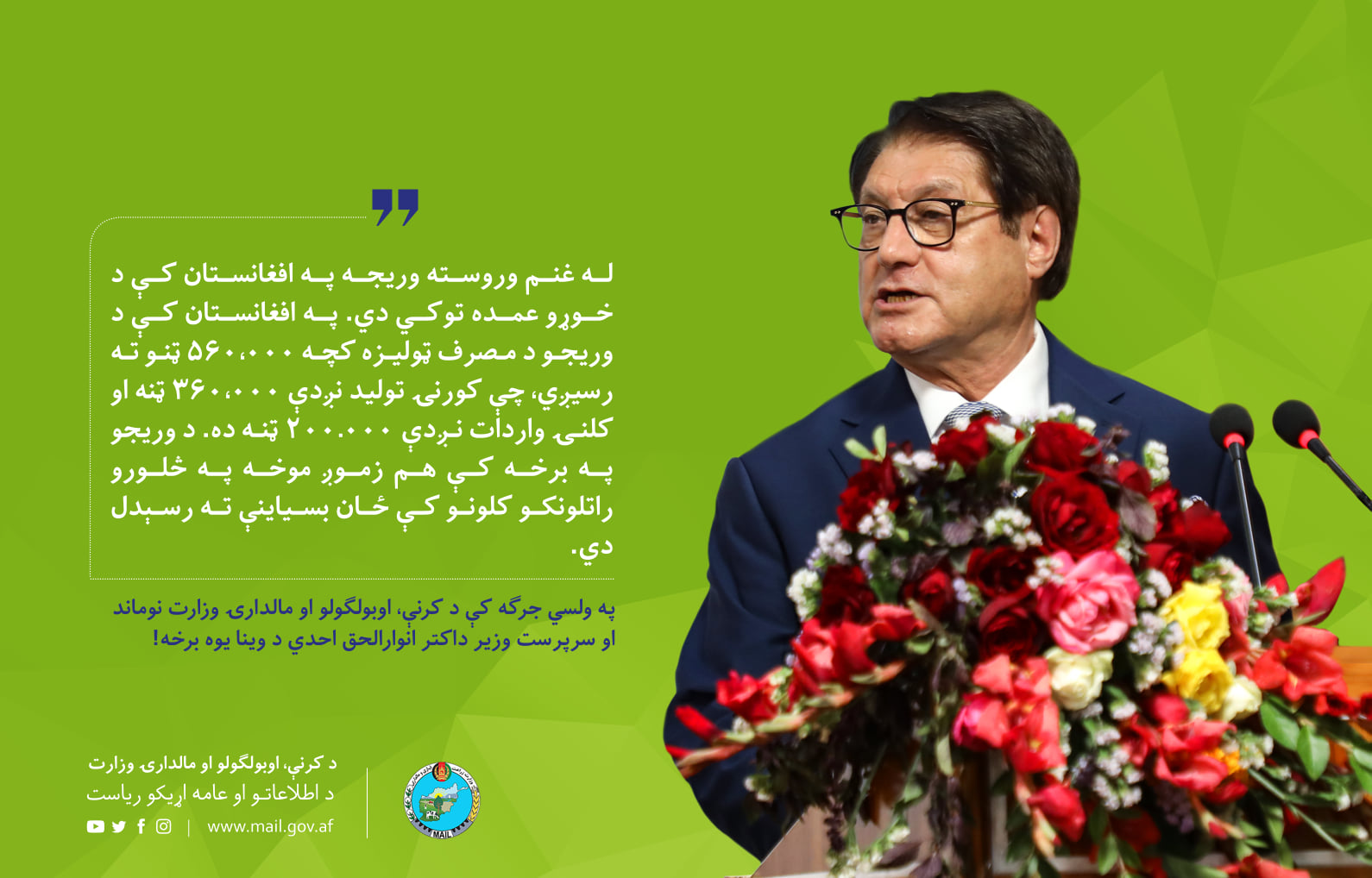 په ولسي جرګه کې د کرنې، اوبولګولو او مالدارۍ وزارت نوماند او سرپرست وزیر داکتر انوارالحق احدي د وینا یوه برخه!
