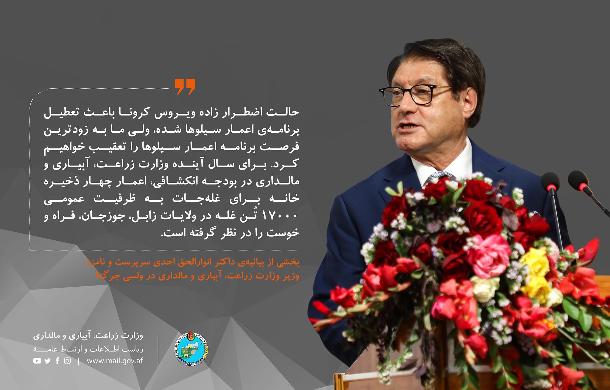 بخشی از بیانیه‌ی داکتر انورالحق احدی سرپرست و نامزد وزیر وزارت زراعت در ولسی جرگه!