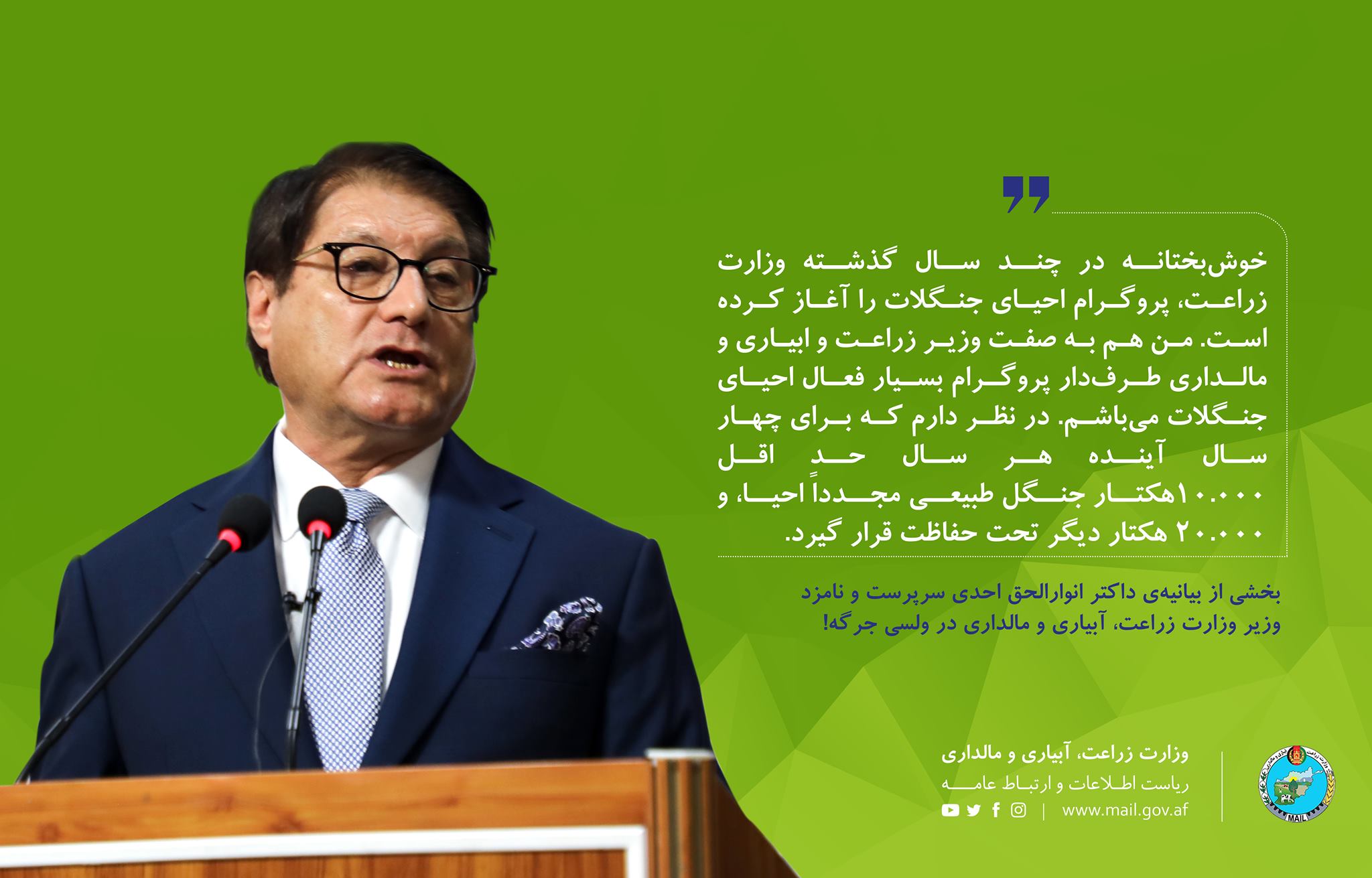 بخشی از بیانیه‌ی داکتر انورالحق احدی سرپرست و نامزد وزیر وزارت زراعت در ولسی جرگه!