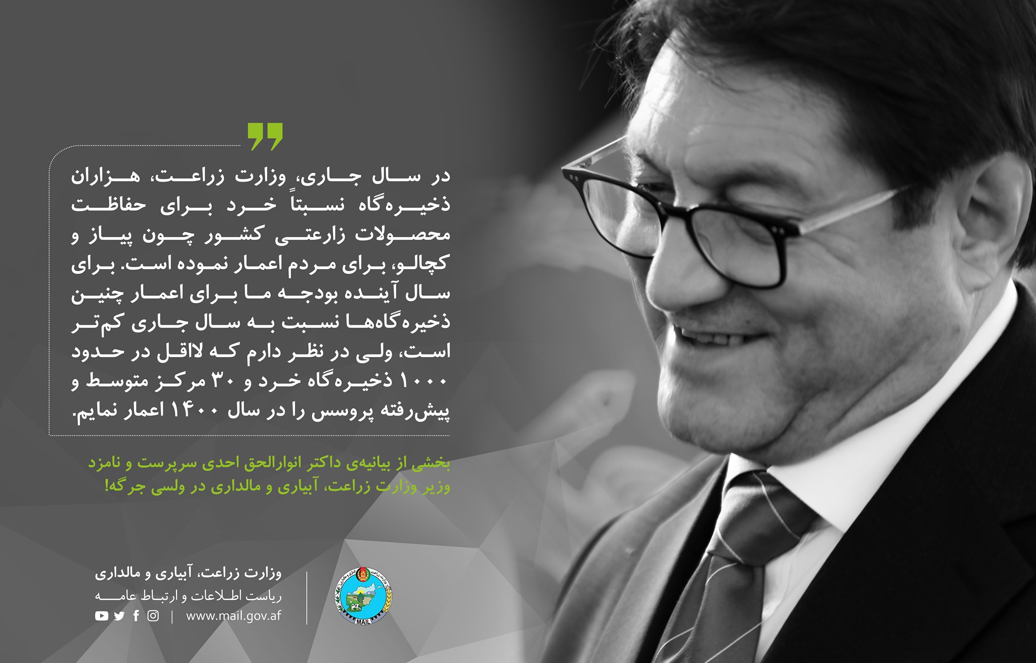 بخشی از بیانیه‌ی داکتر انورالحق احدی سرپرست و نامزد وزیر وزارت زراعت در ولسی جرگه!