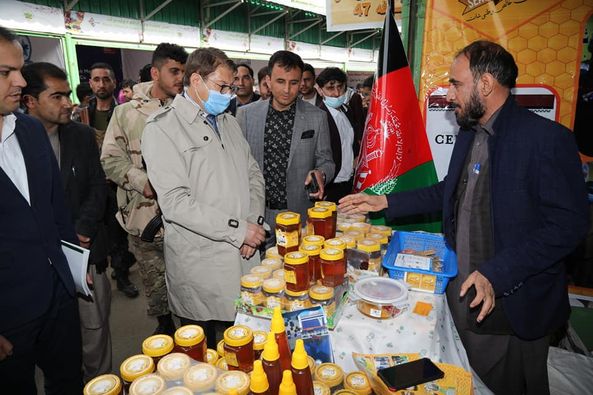 Dr. Anwar al-Haq Ahady,MAIL Minister Minister, visited the booths on second day of exhibition.