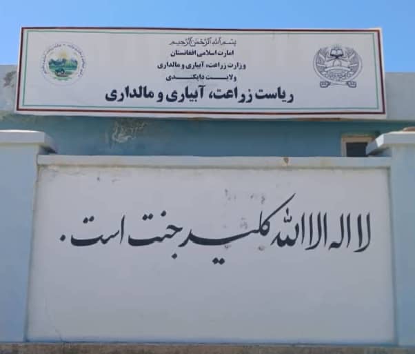 رئیس زراعت، آبیاری و مالداری ولایت دایکندی مولوی عبدالصمد مقبول در دفتر کاری‌اش با الفت‌الله ملنگ‌یار، مسئول دفتر برنامه انکشاف ملل متحد (UNDP) در دایکندی و هیئت همراه او دیدار و گفتگو کرد