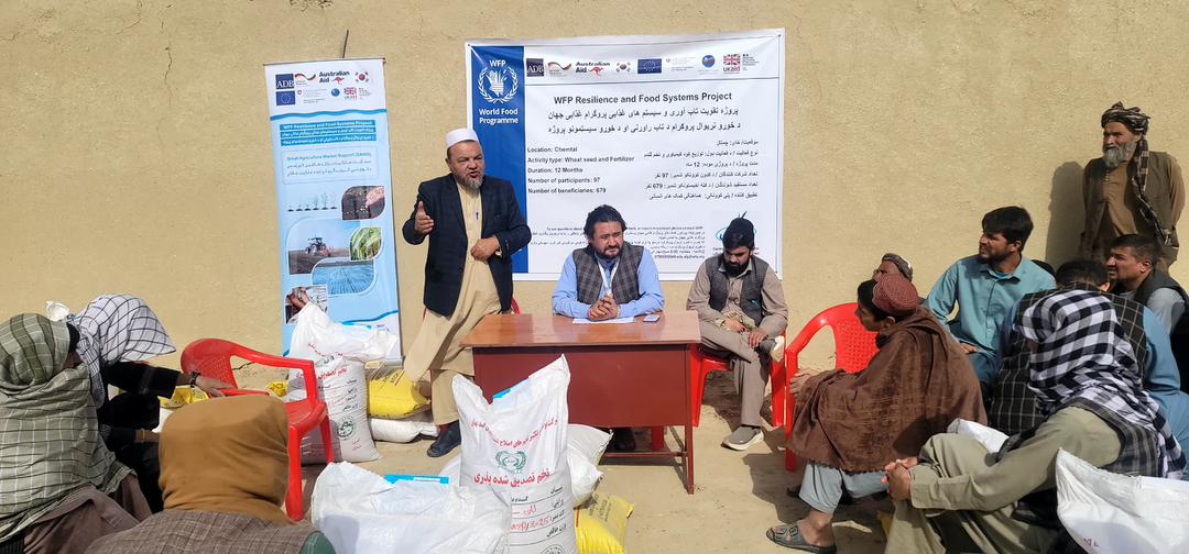 توزیع تخم‌های بذری گندم اصلاح‌شده و کودهای کیمیاوی در ولسوالی‌های زاری و چمتال ولایت بلخ