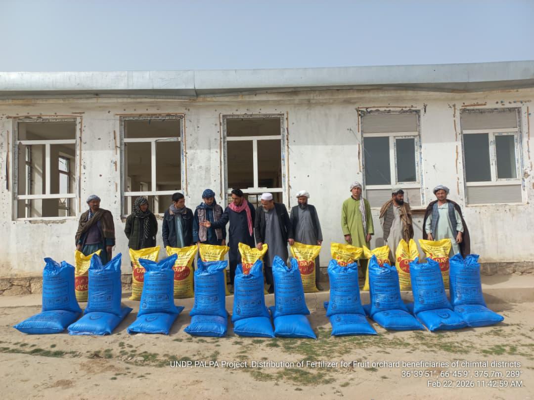 در ولسوالی چمتال ولایت بلخ برای شماری از باغداران کمک کود کیمیاوی توزیع شد