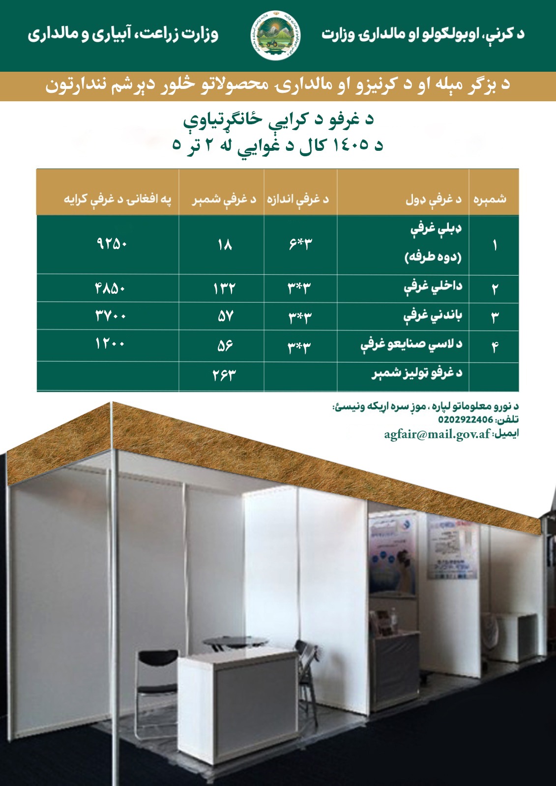 د کرنیزو او مالدارۍ محصولاتو څلور دېرشم نندارتون کې د غرفې په نیولو سره خپل تولیدات خرڅ کړئ